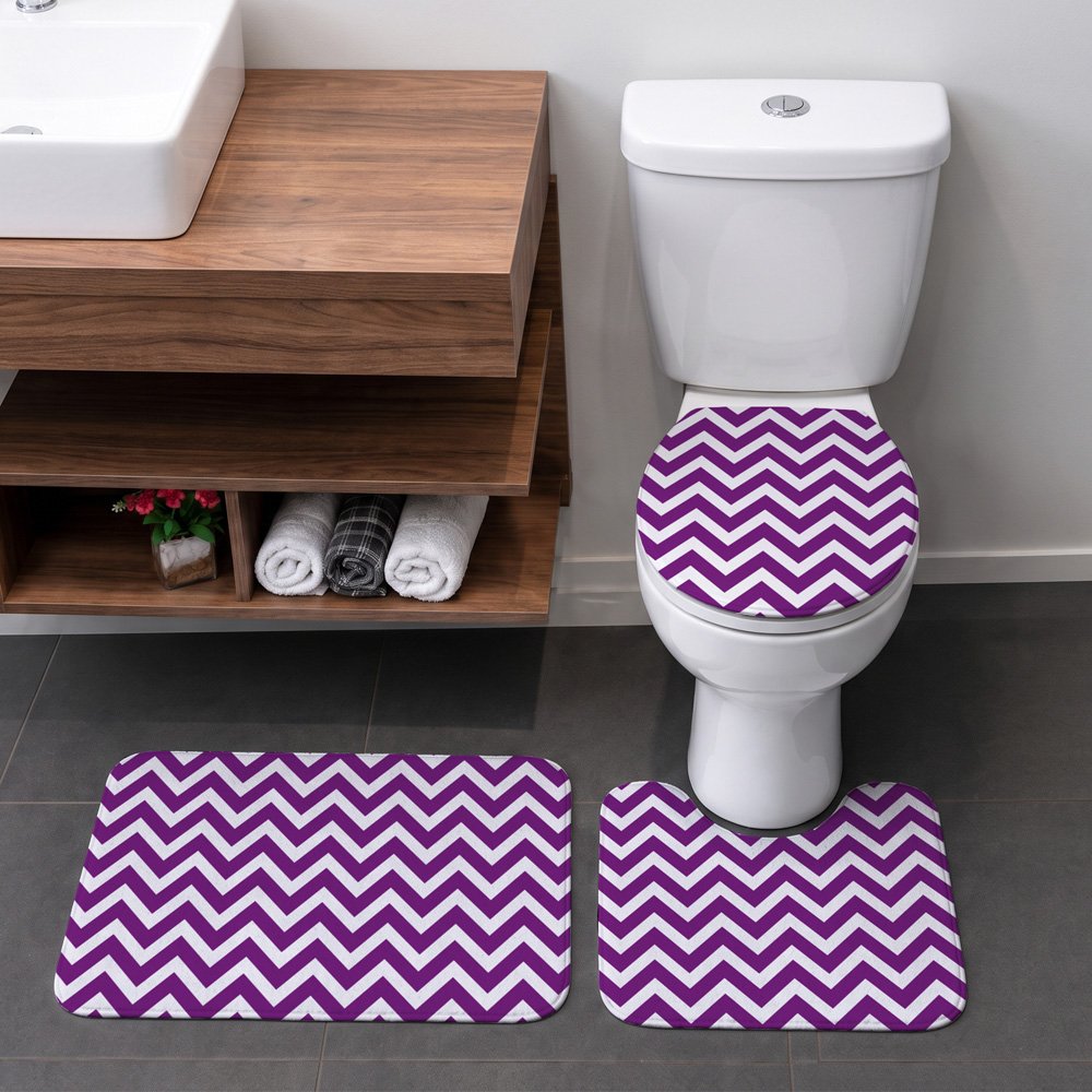 Jogo Tapete Banheiro - 3 peças - Zig Zag Roxo