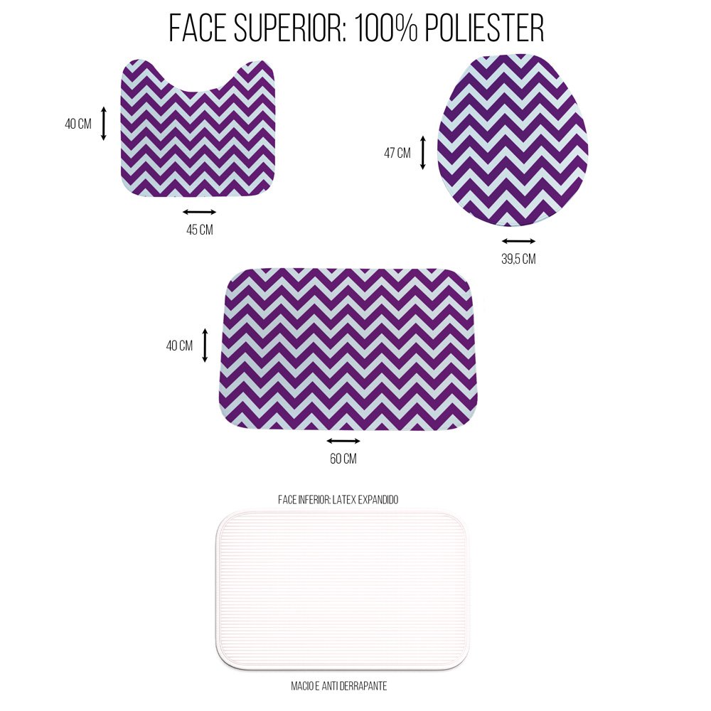 Jogo Tapete Banheiro - 3 peças - Zig Zag Roxo
