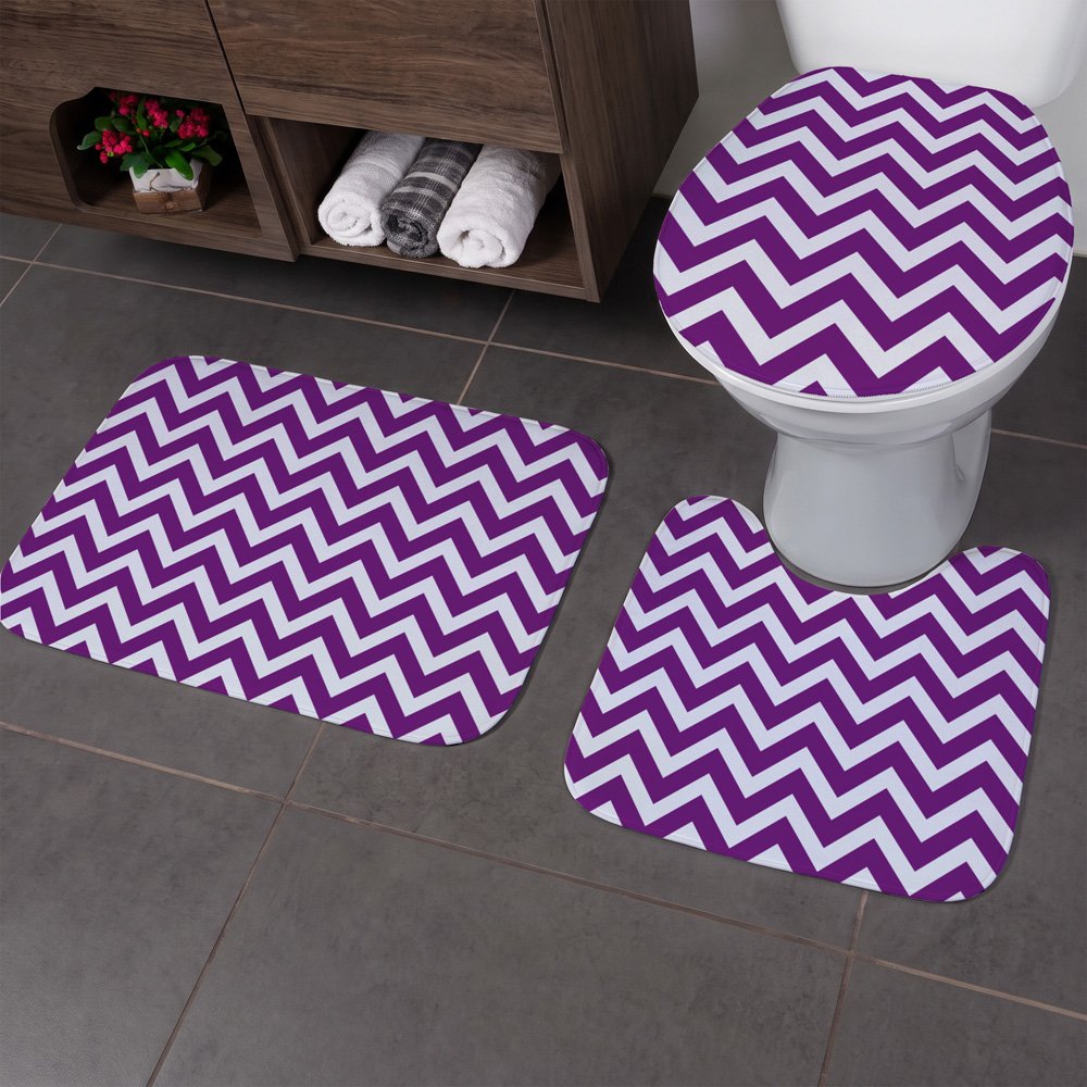 Jogo Tapete Banheiro - 3 peças - Zig Zag Roxo