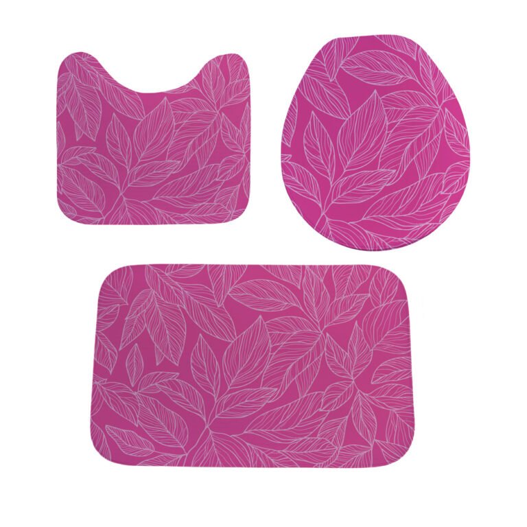 Jogo Tapete Banheiro – 3 peças – Folhagem Pink