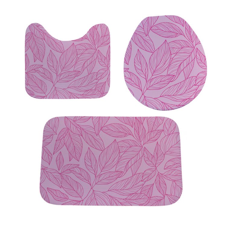 Jogo Tapete Banheiro – 3 peças – Folhagem Rosa