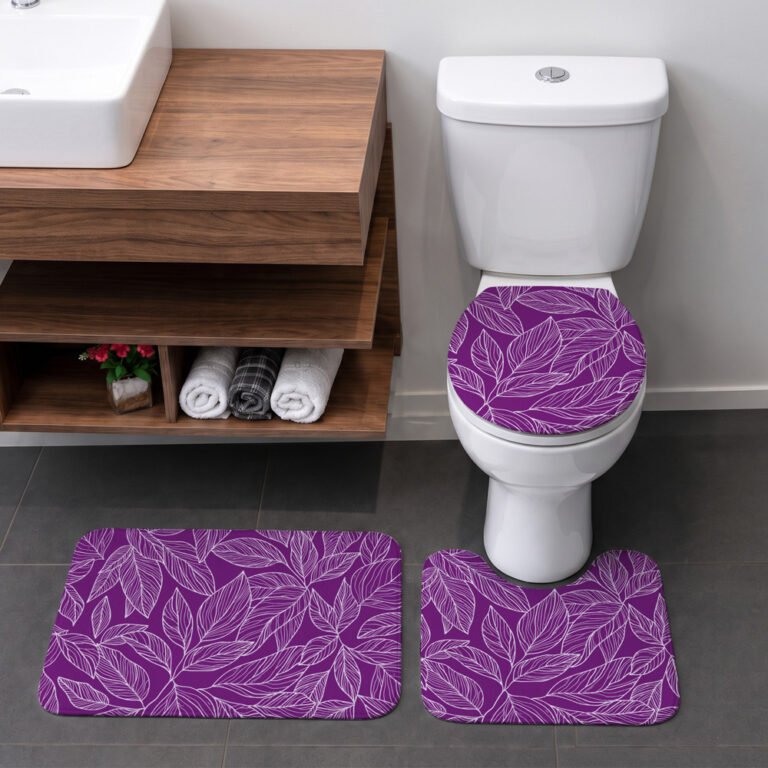Jogo Tapete Banheiro – 3 peças – Folhagem Roxo