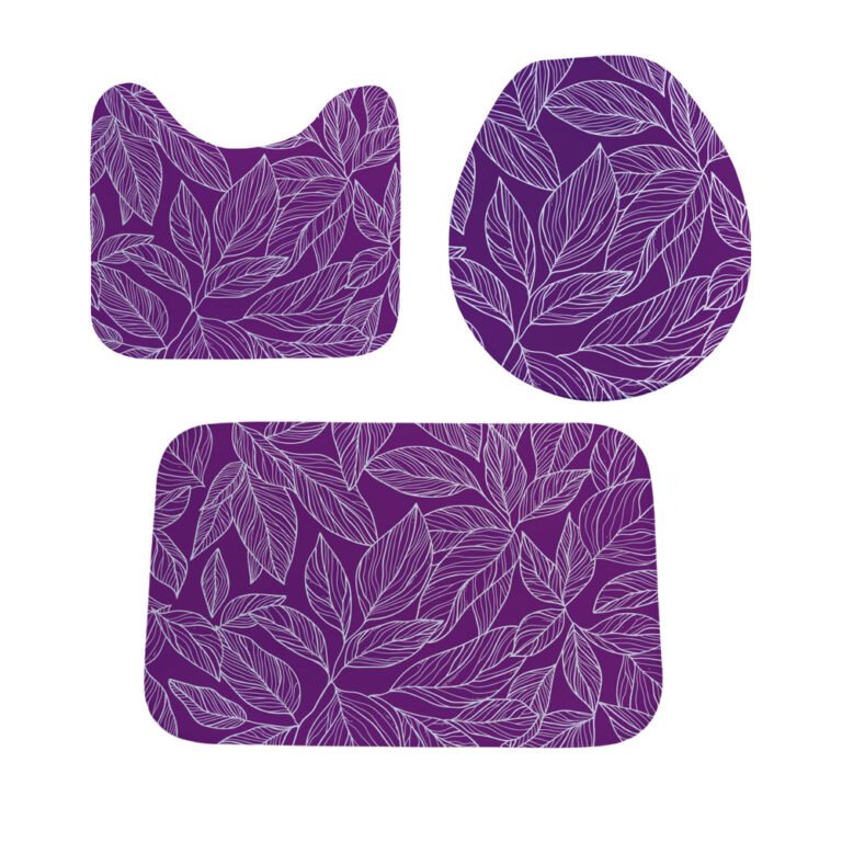Jogo Tapete Banheiro – 3 peças – Folhagem Roxo